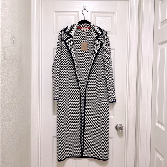 NWT Boden Jacquard Coatigan in Navy Ivory Dogtooth - Picture 8 of 11